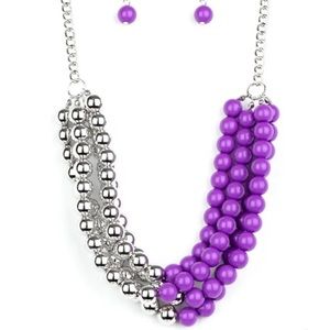 Beautiful Purple Beaded Necklace& Earrings Set